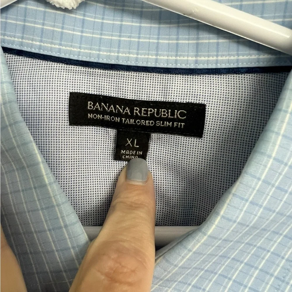 Banana Republic Blue White‎ plaid Slim fit Dress shirt size XL